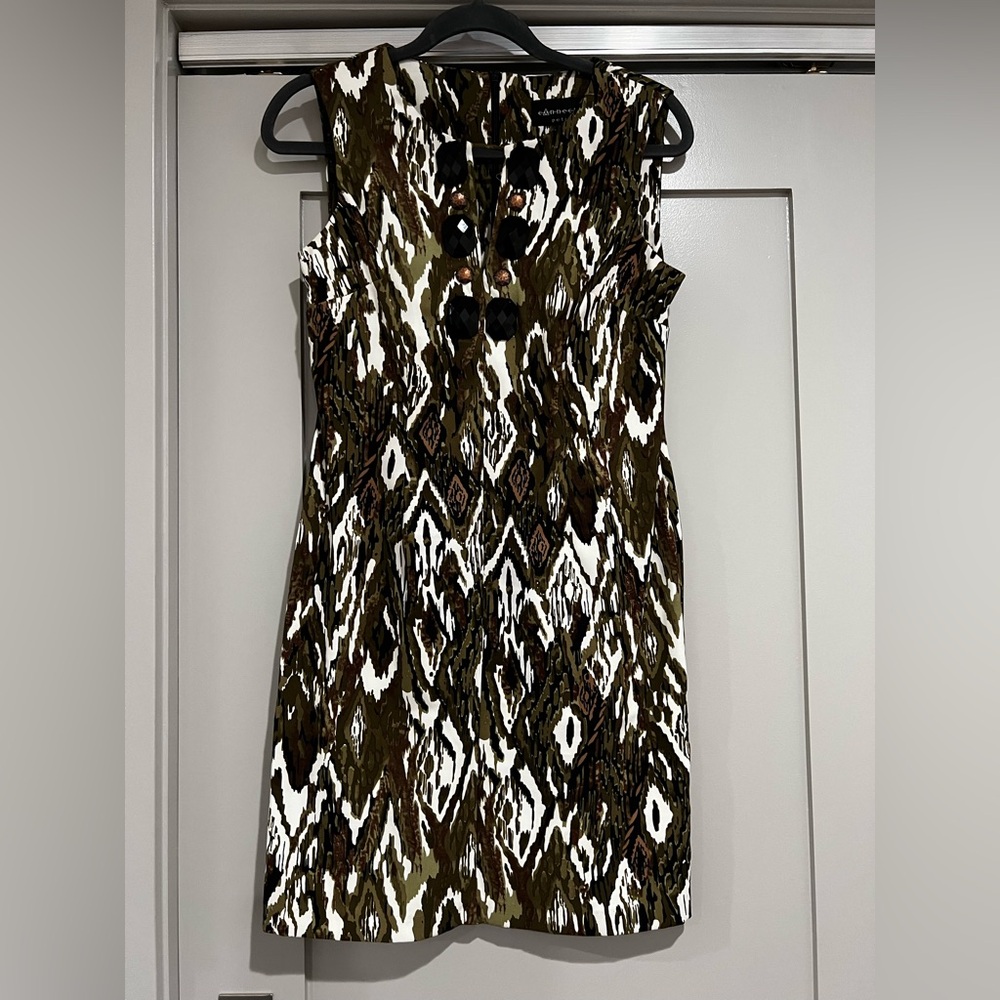 Connected Apparel Black, Green and White Patterned Mini Dress